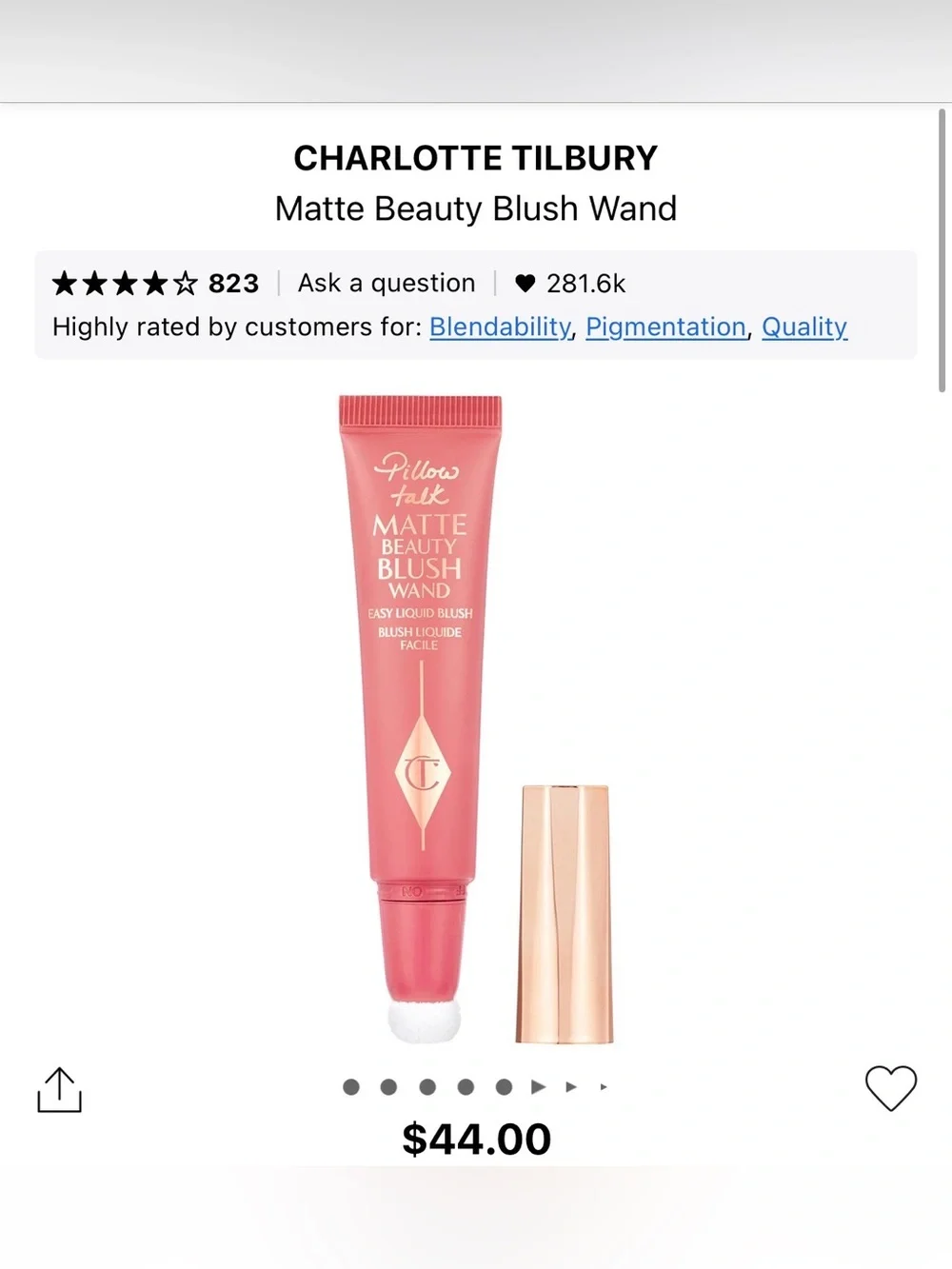 Charlotte Tilbury Matte Beauty Blush Wand Pillow Talk
